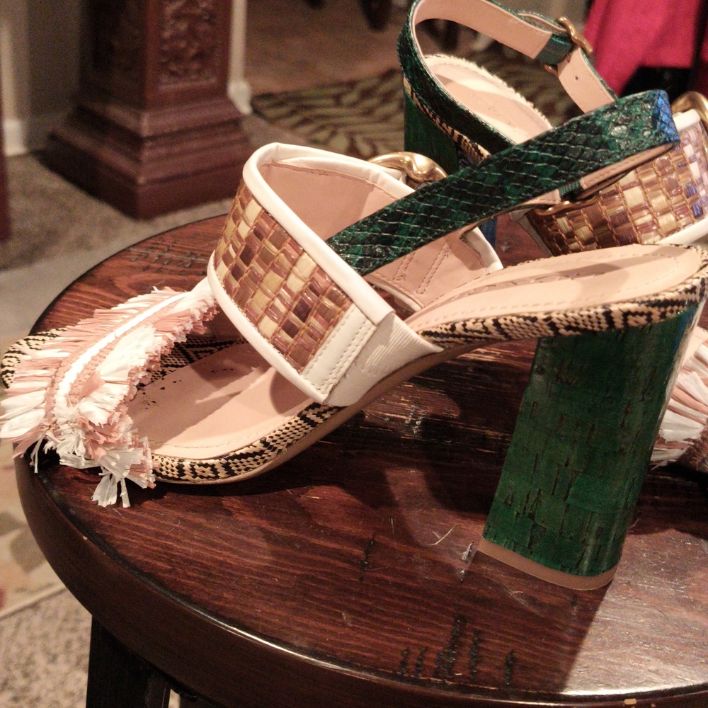 FINAL PRICE Coach Women's Green Tan and White Sandals w Chunky Heels 8.5 - Picture 8 of 13